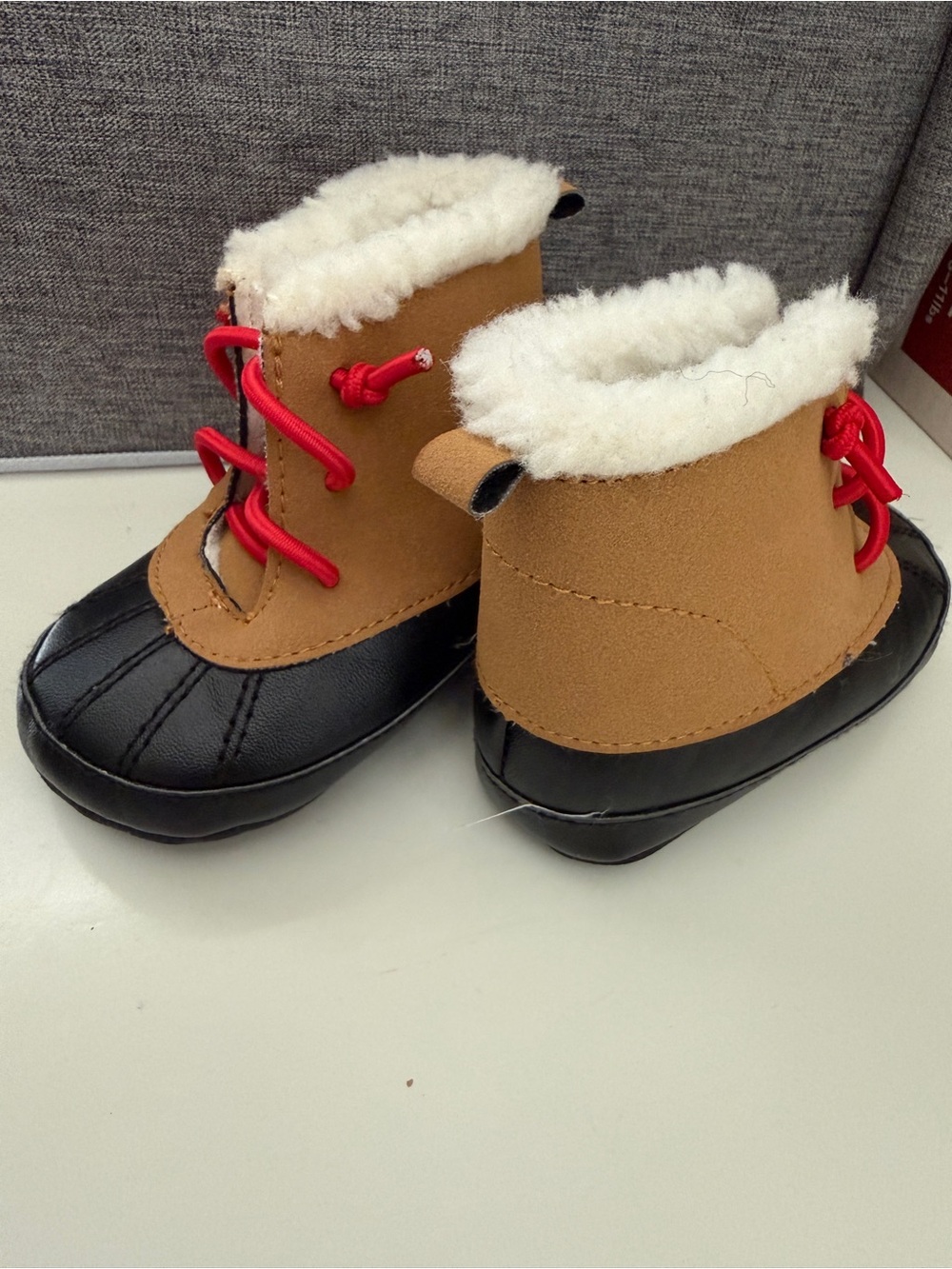 Carter's Tan and Black Cozy Winter Boots with Red Laces